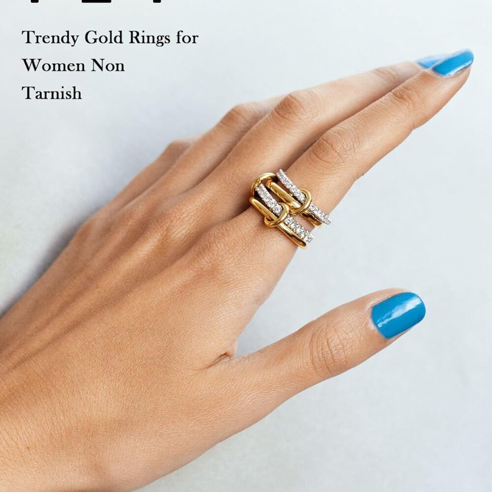 Stackable Rings for Women Non Tarnish 18K Gold Plated Interlocking Ring Stack Se - Picture 2 of 6